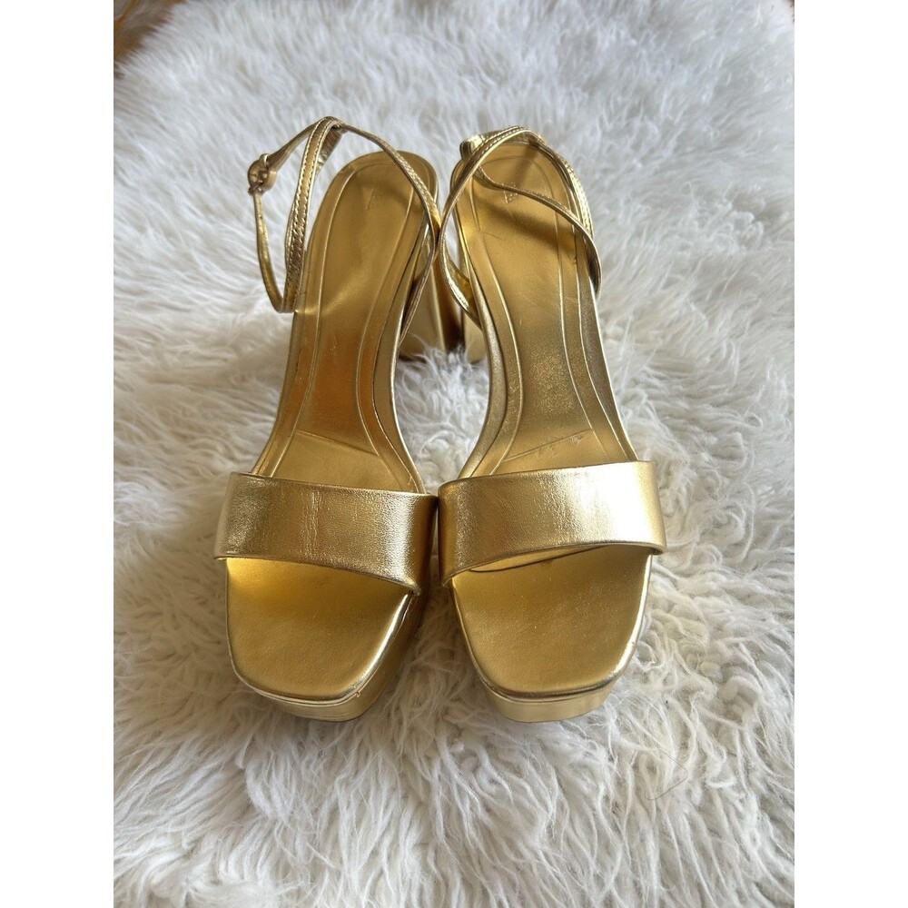 Zara Gold Platform Block Heel Sandals - Picture 2 of 14